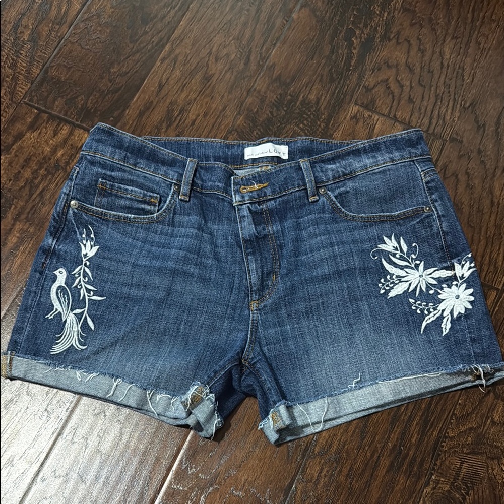 Loft Embroidered denim shorts